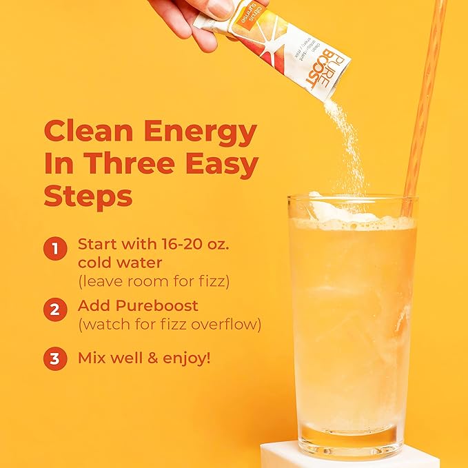 Pureboost Clean Energy Booster Refreshing Energy Drink Mix with B12 Vitamins Electrolytes Antioxidants Sugar-Free with No Sucralose (Citrus Sunrise 30 Count)