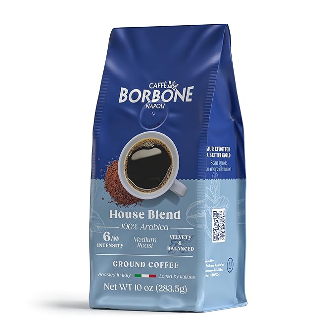 Caffè Borbone House Blend Ground Coffee (60 ounces) - Medium Roast 100% Arabica Expertly Roasted in Italy for a Rich and Smooth Taste 6 Bags (10 oz each)