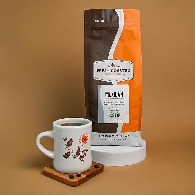 Fresh Roasted Coffee Organic Mexican | Mold &amp Myco 3rd Party Tested USDA Organic Kosher | Medium Roast 2 lb (32 oz) Whole Bean
