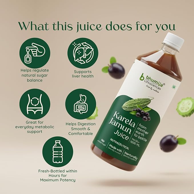 Bhumija Lifesciences Karela Jamun Juice (Sugar Free) 1 LTR. (Pack of Two)