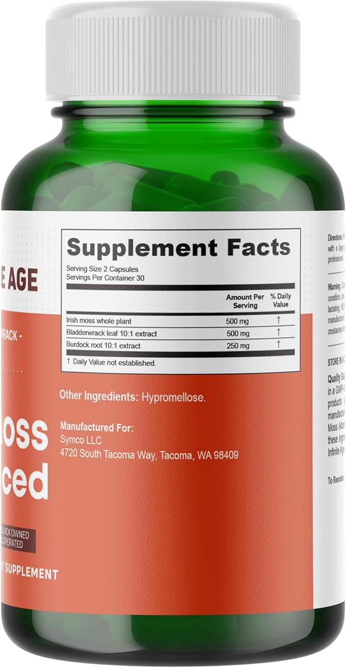 INFINITE AGE 3 Pack of 1250mg Sea Moss Advanced Superfood Capsules 180 Count - High-Potency Vegan Made in The USA - Irish Seamoss Bladderwrack Burdock Root - Overall Health Immunity Support