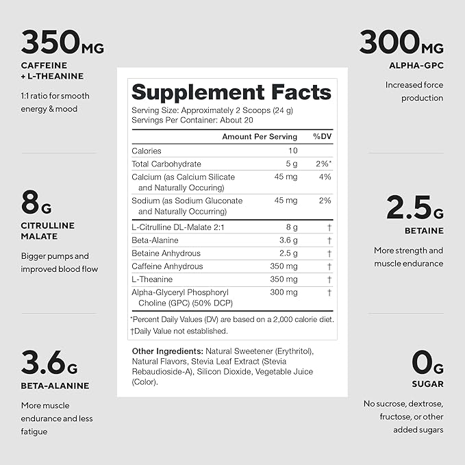 LEGION Pulse - All Natural Nitric Oxide Preworkout Drink to Boost Energy Creatine Free Naturally Sweetened Beta Alanine Citrulline Alpha GPC (Berries and Cream)