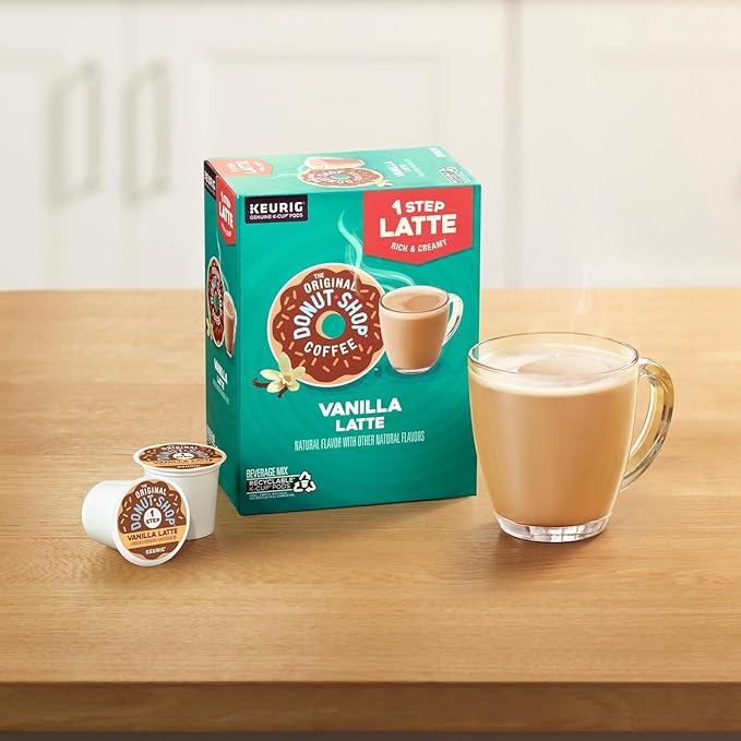The Original Donut Shop Vanilla Latte Single-Serve Keurig K-Cups Flavored Coffee. Delightfully creamy. Deliciously dreamy. A Satisfyingly Sweet reward filled with Vibrant Vanilla Flavor!