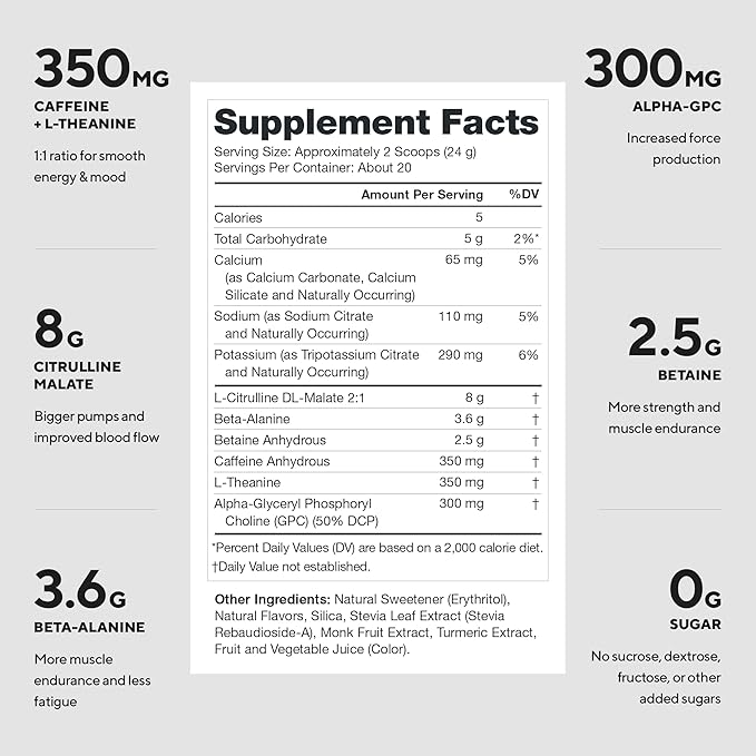 LEGION Pulse Pre Workout - All Natural Nitric Oxide Preworkout Drink to Boost Energy Creatine Free Naturally Sweetened Beta Alanine Citrulline Alpha GPC (Blood Orange)