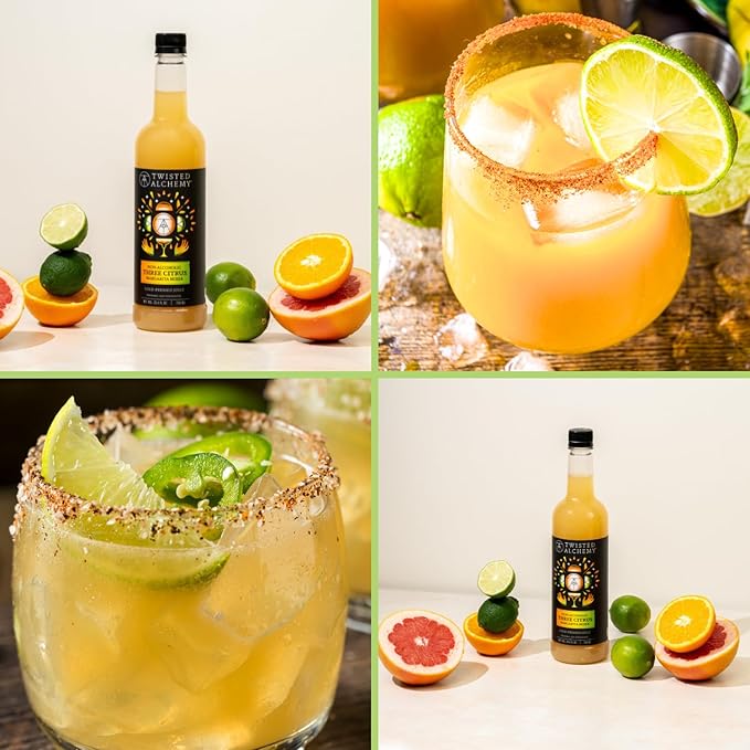 Twisted Alchemy Three Citrus Margarita Mix - Premium Margarita Mixer With Cold Pressed Juice For Craft Cocktails 50% Juice - (25 Oz Bottle Pack of 3) - All Natural Non-GMO &amp Preservative Free -