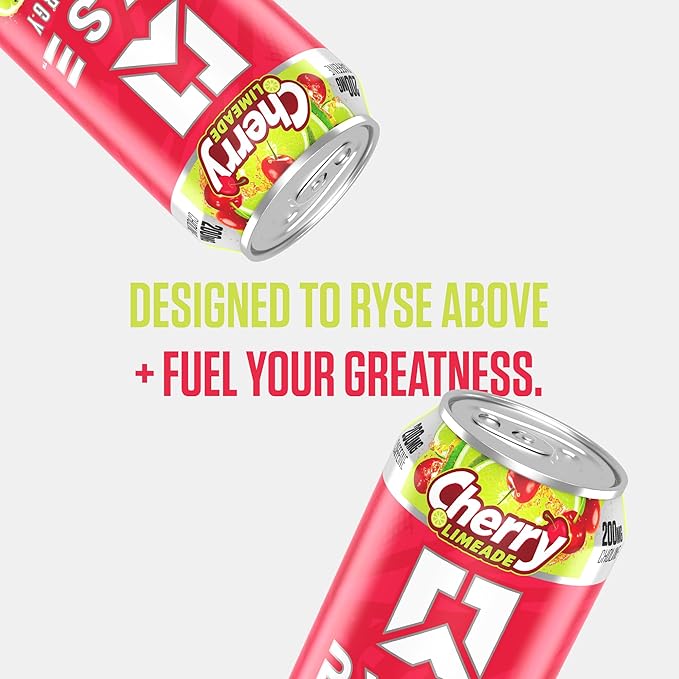 RYSE Fuel Energy Drink - Cherry Limeade - Sugar Free Gluten Free &amp Vegan - 200mg Natural Caffeine Taurine &amp Choline for Focus &amp Energy - No Artificial Colors - 16 fl oz Cans (12-Pack)