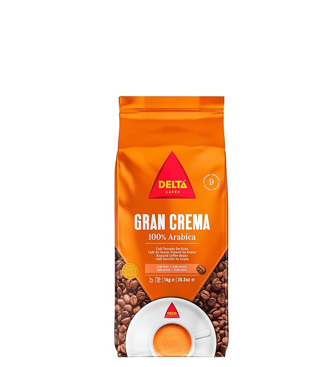 Delta Cafés Gran Crema 1kg/35.2oz Whole Bean Coffee - 100% Arabica - Guatemala &amp Colombia Origin Beans Aromatic Notes Intense with Crema