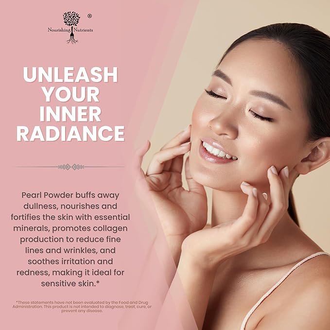 Pearl Powder Supplement for Skin Health - Anti-Aging Antioxidant &amp Collagen Production - Healthy Eyes Hair and Nails Supports Immunity Mood and Sleep - With Calcium and Amino Acids 60g 30 serv
