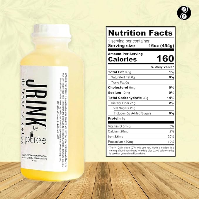 JRINK by Purée Ginger Lemon Juice Cold Pressed Juice Cleanse with Organic Lemon Ginger Detox Drink from Raw Fruit and Vegetable No Preservatives Healthy Cleanse 16oz Bottles 12 Pack