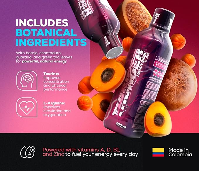 THUNDER Energy Drink by JASH – 500 ml Tropical Botanical Beverage with Guaraná Green Tea Chontaduro &amp Borojó – For Active Lifestyles