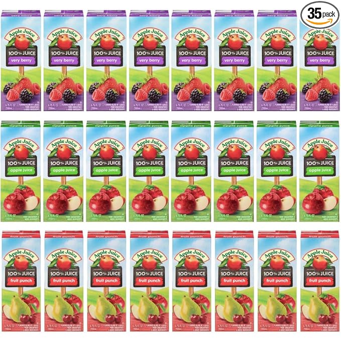Kids Juice Box Variety Pack – 100% Juice Apple Berry Fruit Punch – No Sugar Added 6.75 fl oz – Perfect for Lunch Snacks Parties (40 - Pack)