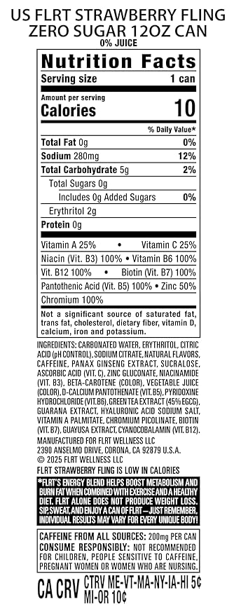 FLRT Energy Strawberry Fling Clean Energy Energy Drink 12 Fl Oz (Pack of 12)