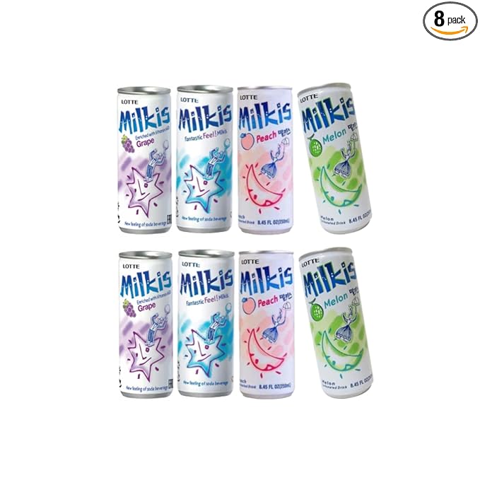 Milkis AYCE 8 Flavors Mixed K-Drink - Original/Strawberry/Melon/Apple/Banana/Peach/Grape/BananaStrawberry (8 Cans Combo(O2/P2/M2/G2))