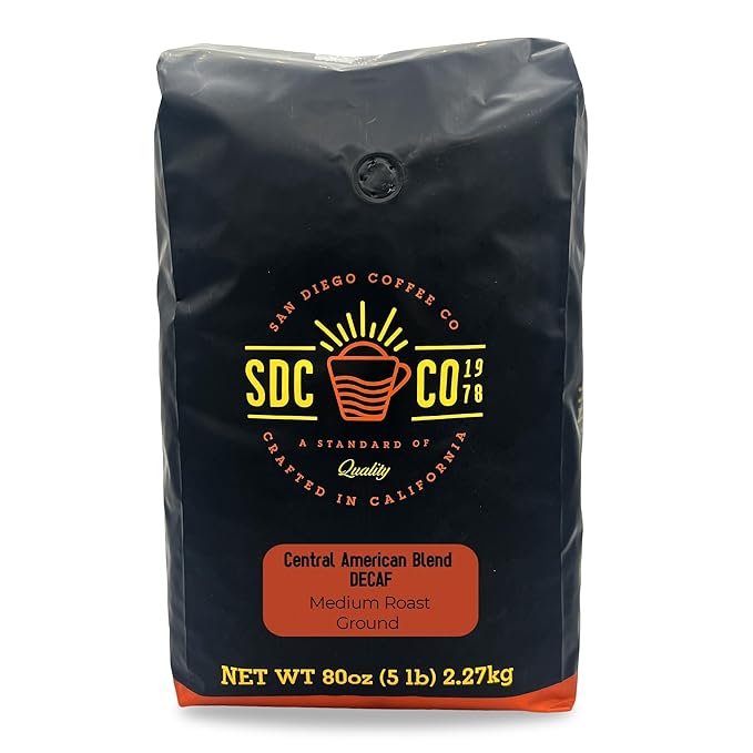 San Diego Coffee DECAF Central American Blend Medium Roast Ground Coffee 5-Pound Bag Café descafeinado molido tostado