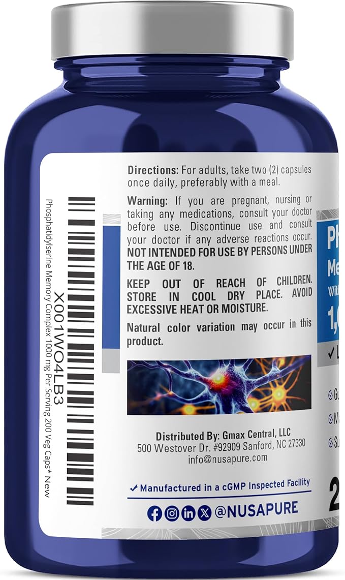 NusaPure Phosphatidylserine Memory Ultimate Complex 1000mg 200 Vegetarian Caps (Vegan Non-GMO)
