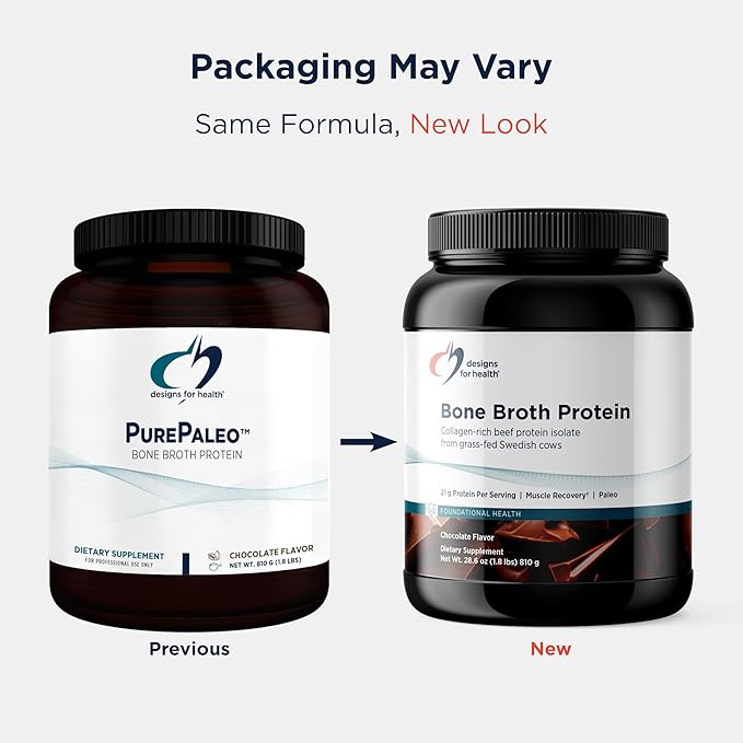 Designs for Health Bone Broth Protein Powder – 21g Grass-Fed Collagen-Rich Beef Protein Isolate - Chocolate Paleo Non-GMO Dairy-Free (30 Servings / 810g)