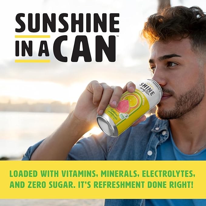 Shine Water Tropical Lemonade Vitamin D Electrolyte Drinks 12-Pack Sugar Free Flavored Water with Magnesium Zinc &amp Antioxidants Low Calorie Hydration Beverage Plant-Based Vitamin Water Zero Su