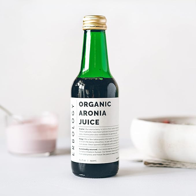 100% Organic Aronia Berry Juice 8.5 fl oz - Rich in Antioxidants - Straight from Farm - Undiluted - No Added Sugar or Preservatives - Non-GMO - Recyclable Glass Bottle
