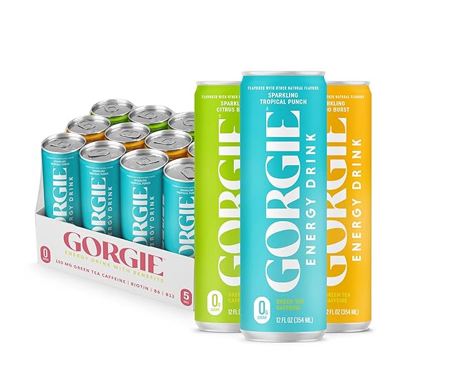 GORGIE Pink Lemonade -Tropical Variety Bundle Sugar-Free Natural Energy Drink Sparkling Healthy Energy Drinks- (2 packs of 12)
