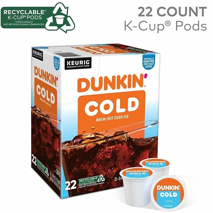 Dunkin' Brew K-Cup Pod Over Ice Keurig Single Serve K-Cup Pods 22 Count - Smooth - K-Cup Pod - Roasted Arabica - Kosher - 22 / Pack