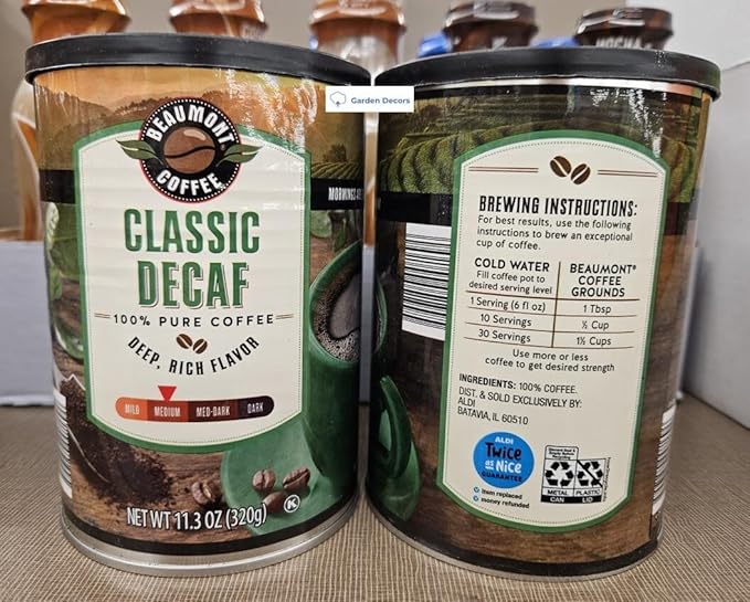 Generic Beaumont Coffee Classic Decaf 100% Pure Coffee Deep Rich Flavor 11.3oz 320g (Two Cans)
