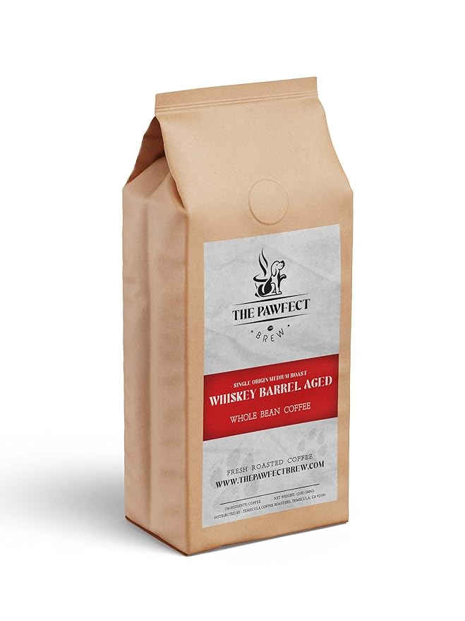 Dog Lover’s Coffee – Whiskey Barrel Aged Coffee | Medium-Light Roast Specialty Grade | Oak &amp Vanilla Notes | Drip Grind 1 lb