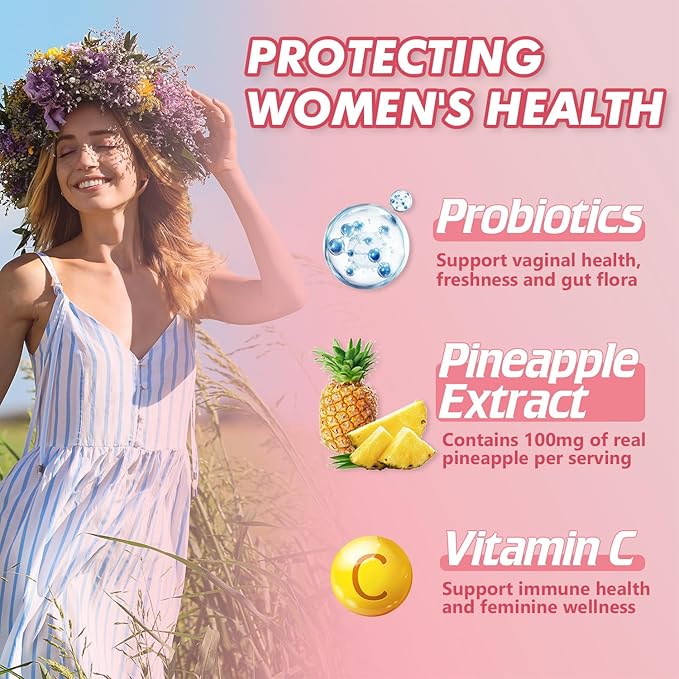 Pineapple Gummies for Women pH - Feminine Balance Gummies for Flora and Vaginal Health + Vitamin C for Immune Support Probiotics Women's pH Balance Gummy Nutrition Vegan Friendly 90 Counts