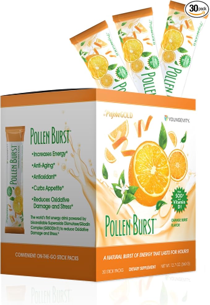 Youngevity ProJoba Pollen Burst™ - Clean Natural Energy Supplement w/Green Tea Pollen Extract GliSODin® - Increase Focus Brain Boost Endurance Mental Clarity (30 Sticks)