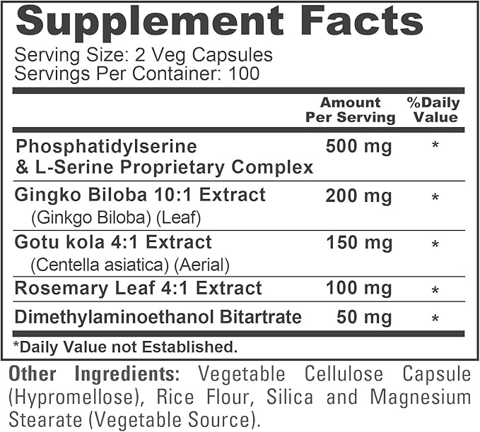 NusaPure Phosphatidylserine Memory Ultimate Complex 1000mg 200 Vegetarian Caps (Vegan Non-GMO)