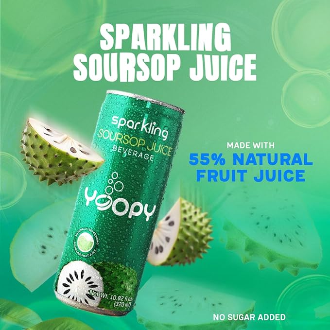 Yoopy Sparkling Soursop Juice – 12 Pack (10.82 fl oz Each) – Made with 55% Real Soursop Juice – No Added Sugar – Tropical &amp Bubbly Drink – Best Served Cold