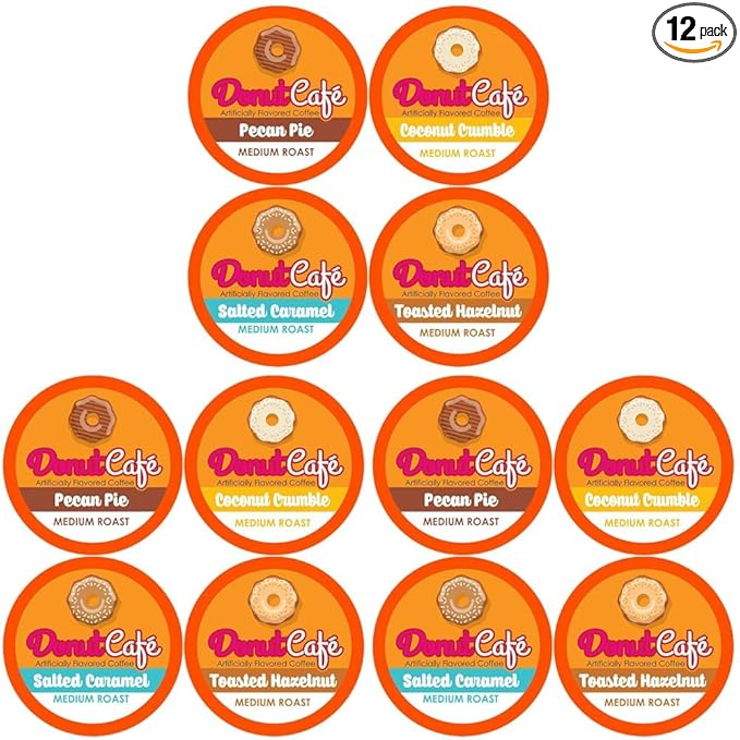 Donut Café - Gourmet Coffee Medium Roast Flavored Variety Pack – Pecan Pie Coconut Crumble Salted Caramel Toasted Hazelnut – Single Serve Coffee Pods for Keurig K Cup Brewers – 80 Count (Pack of 3)