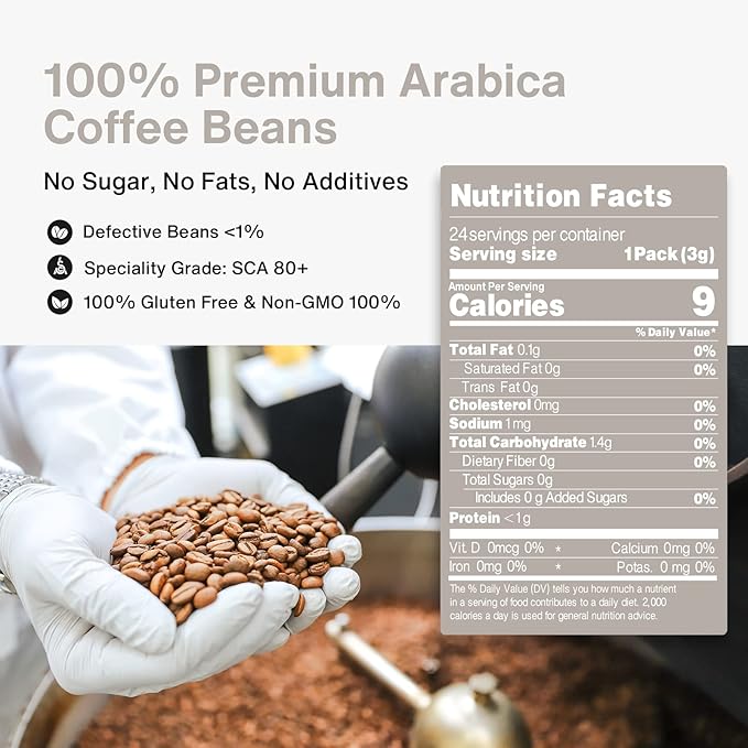 SATURNBIRD Specialty Coffee Instant Cold Brew Light-Medium Roast 100% Arabica Powder Enjoy Hot/Cold 24 Single Serves for Camping Traveling Home Office(NO.2)