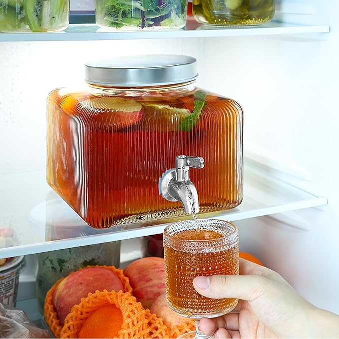 Drink Dispenser for Fridge Drink Dispensers for Parties1 Gallon Glass Beverage Dispenser with 100% Leakproof Stainless Steel Spigot Ideal for Water Lemonade Juice Iced Tea