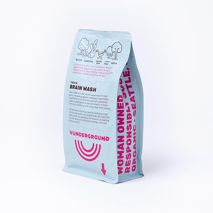 Wunderground's Brain Wash Dark Roast Organic Ground Coffee with Mushroom SuperBoost (12 oz Bag)