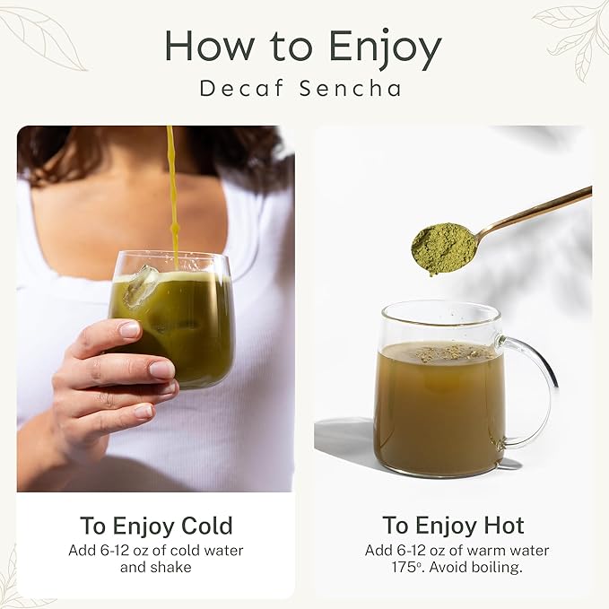 Yu Tea Decaf Organic Sencha Green Tea Powder 30 Instant Packets | Rich in Antioxidants EGCG &amp L-Theanine | Pure Japanese First Harvest Leaf | Caffeine-Free &amp Unsweetened | Single Serve Stic