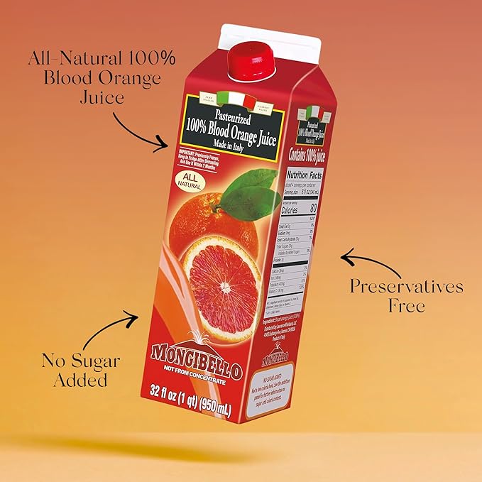 Mongibello 100% Blood Orange Juice 32 Fl Oz (3 Pack) Fresh Squeezed Pure All Natural Rich in Antioxidants &amp Vitamin C Ships Frozen Grown in Sicily Italy