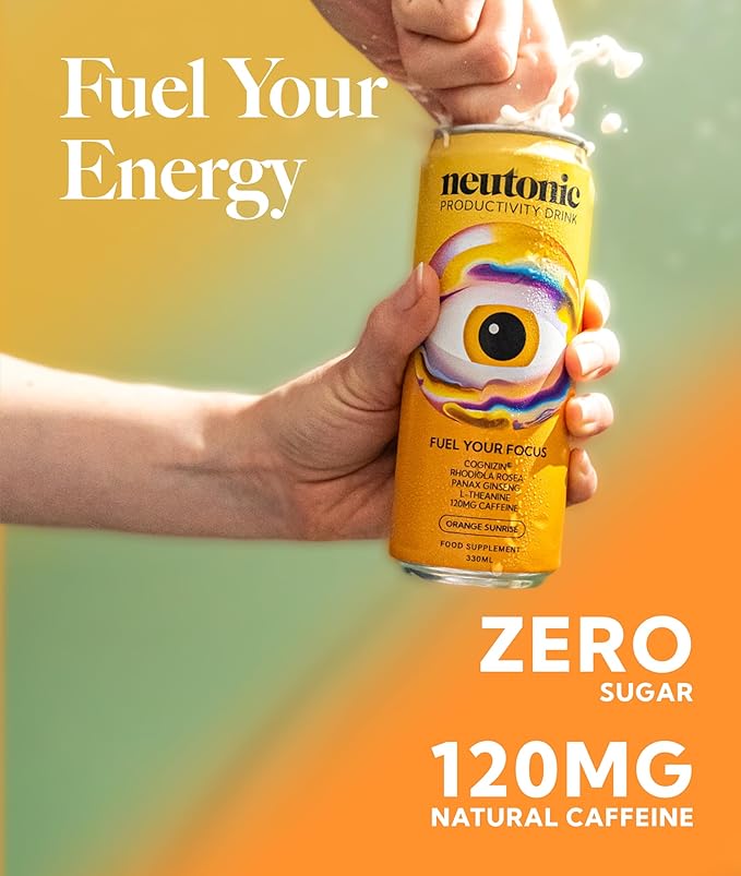 Neutonic Nootropic Productivity Energy Drink | Orange Sunrise 12 Cans | 120mg Natural Caffeine Zero Sugar | Support Memory Mental Clarity Cognitive Function | Boost Focus Energy Brain Health