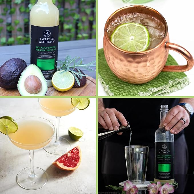 Twisted Alchemy Cold Pressed Fresh Juice For Craft Cocktails - Fresh All Natural Hand Squeezed Lime Juice Cocktail Mixer - (25 Oz Bottle Pack Of 3) - Preservative Free Non-GMO 100% Pure -