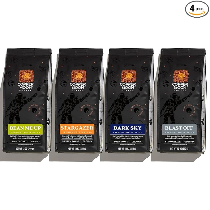 Copper Moon Ground Coffee Light Medium &amp Dark Roast Out of This World Variety Pack 12 Oz (Pack of 4)