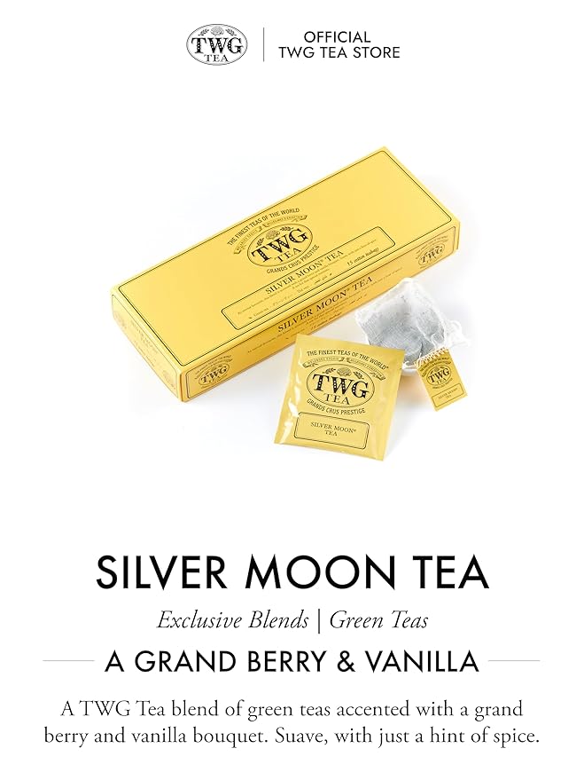 TWG Tea | Silver Moon Tea | Green Tea | Grand Berry &amp Vanilla | 15 Hand Sewn Cotton Tea Bags | Gift Set