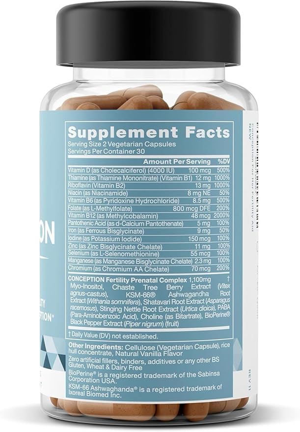 Eu Natural Conception for Her Fertility Supplements for Women - Ovulation Hormonal Balance &amp Regular Cycle Support - Myo-Inositol Folate Folic Acid &amp Vitex - 120 Vegetarian Capsules