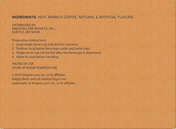Amazon Brand - Happy Belly Light Roast Coffee Pods French Vanilla Flavored Compatible with Keurig 2.0 K-Cup Brewers 100 Count