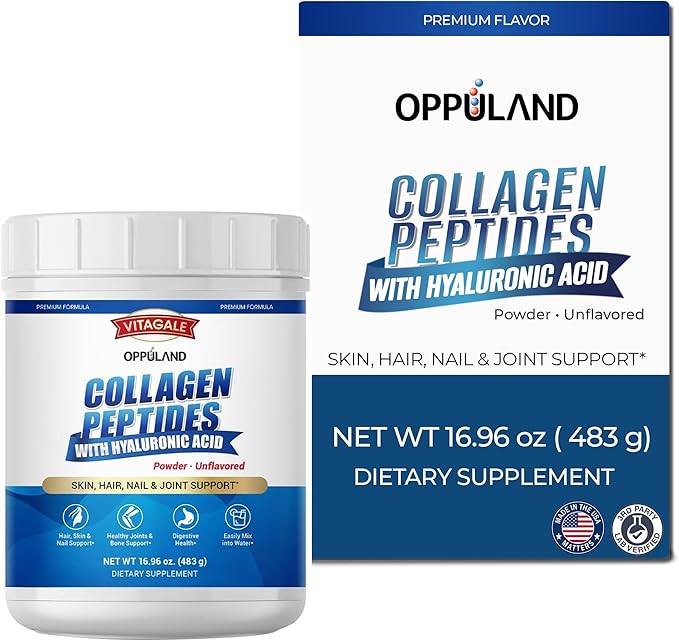 Collagen Peptides Powder with Hyaluronic Acid – Hydrolyzed Protein for Men &amp Women – Unflavored Collagen Supplement – Clean &amp Simple Ingredients – Skin Hair Nail &amp Joint Support - 483 g