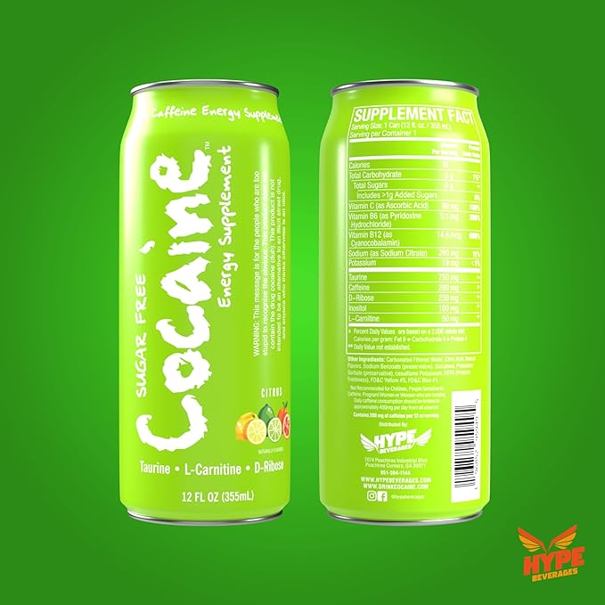Hype Beverages Official 280mg Caffeine Energy Drink Sparkling Citrus Sugar Free - Energy Boost with Healthy Energy Drinks with Vitamin C B6 B12 &amp Antioxidants (12 Fl Oz Pack of 12)