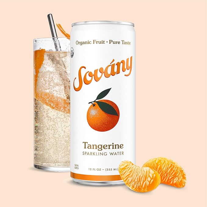 Sovány Sparkling Water Tangerine Seltzer Water Drinks USDA Organic Made With Real Fruit Non-GMO Vegan No Added Sugar Low Calorie 12 fl oz 12 Pack