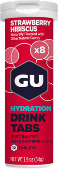 GU Energy Hydration Electrolyte Drink Tablets Enhanced Endurance Sports Drink for Running Cycling Triathlon Strawberry Hibiscus 96 Servings