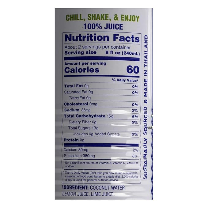 C2O Lemon and Lime Coconut Water 17.5 Ounce -- 12 per case.
