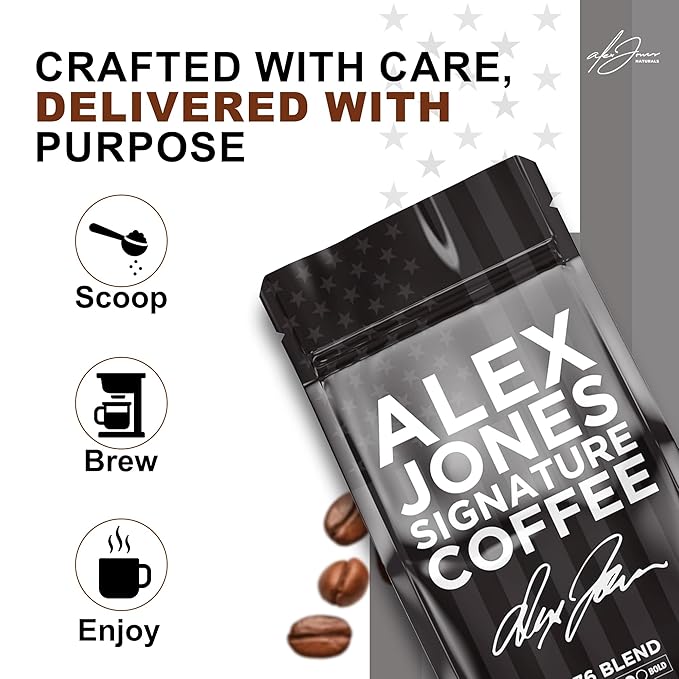Alex Jones Naturals Organic Dark Roast Arabica Coffee - Signature 1776 Blend - Bold Smooth &amp Rich Flavor with Clean Finish – Freshly Roasted Colombian and Brazilian Coffee – 10 oz Bag