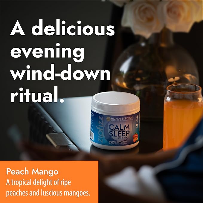 Zipfizz Nightly Calm &amp Sleep Supplement Powder Peach Mango 12.3 oz (30-60 Servings) | Natural Sleep Aid For Kids &amp Adults | Contains Magnesium Melatonin L-Theanine | Relaxation &amp Mood