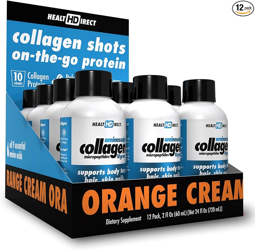 HEALTH DIRECT – Medical-Grade Liquid Collagen Shots – AminoSculpt Sugar-Free – Orange Cream – 12 Servings (12pk 2oz Shots) – Good for Joints Bones &amp Sleep – Better Hair Skin &amp Nails
